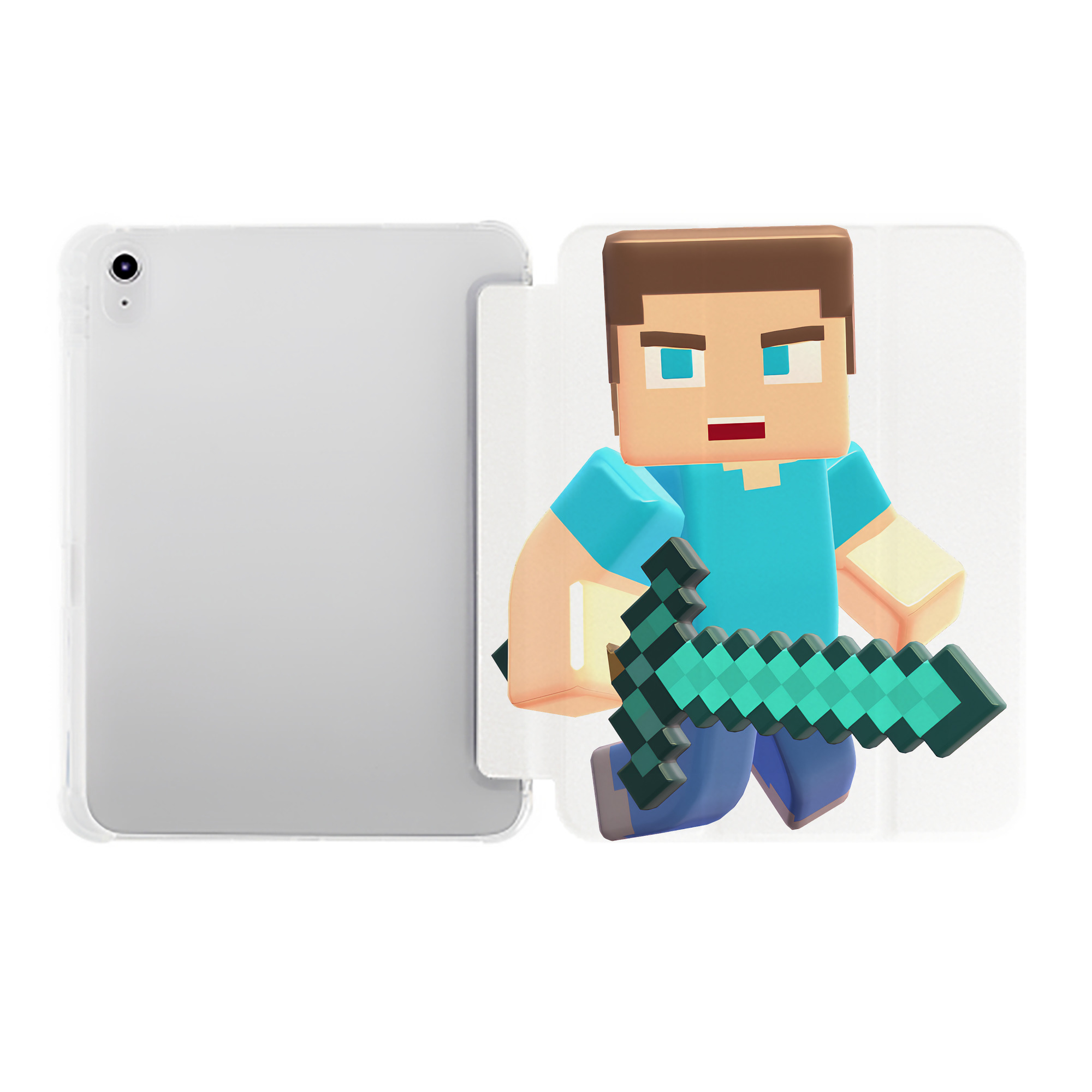 （画像用） マインクラフト ブロックの世界 Minecraft MC Block world IPad ケース ペン収納付き 三つ折りスタンド PUレザー×シリコン 対応機種9.5/10.5/10.9インチ